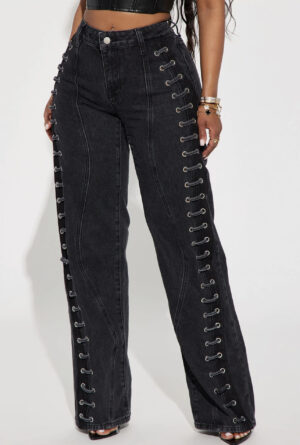 Mind Games Lace Up Straight Leg Jeans